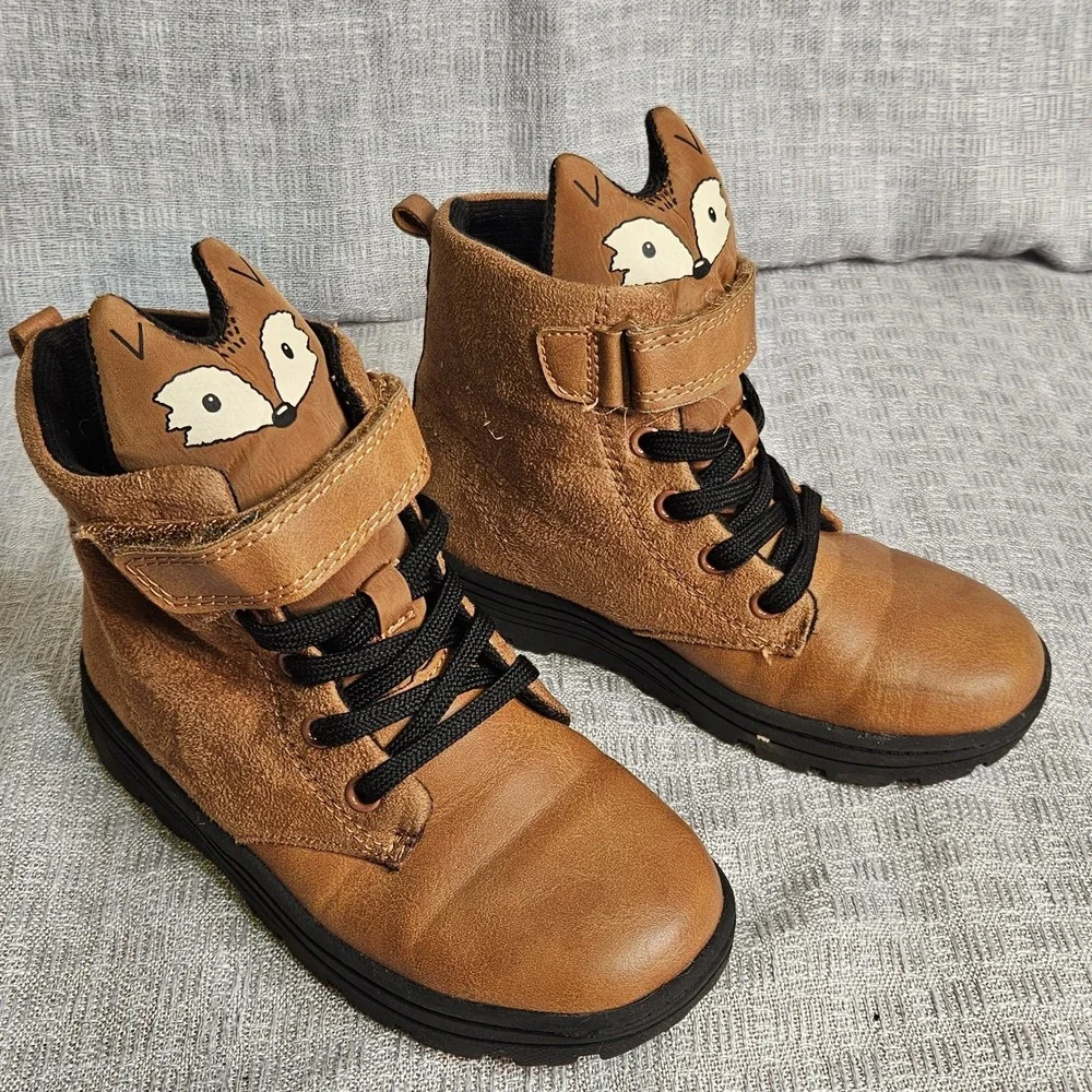 Carters Kids Size‎ 12 Fox Boots Brown Suede/ Man Made Textile